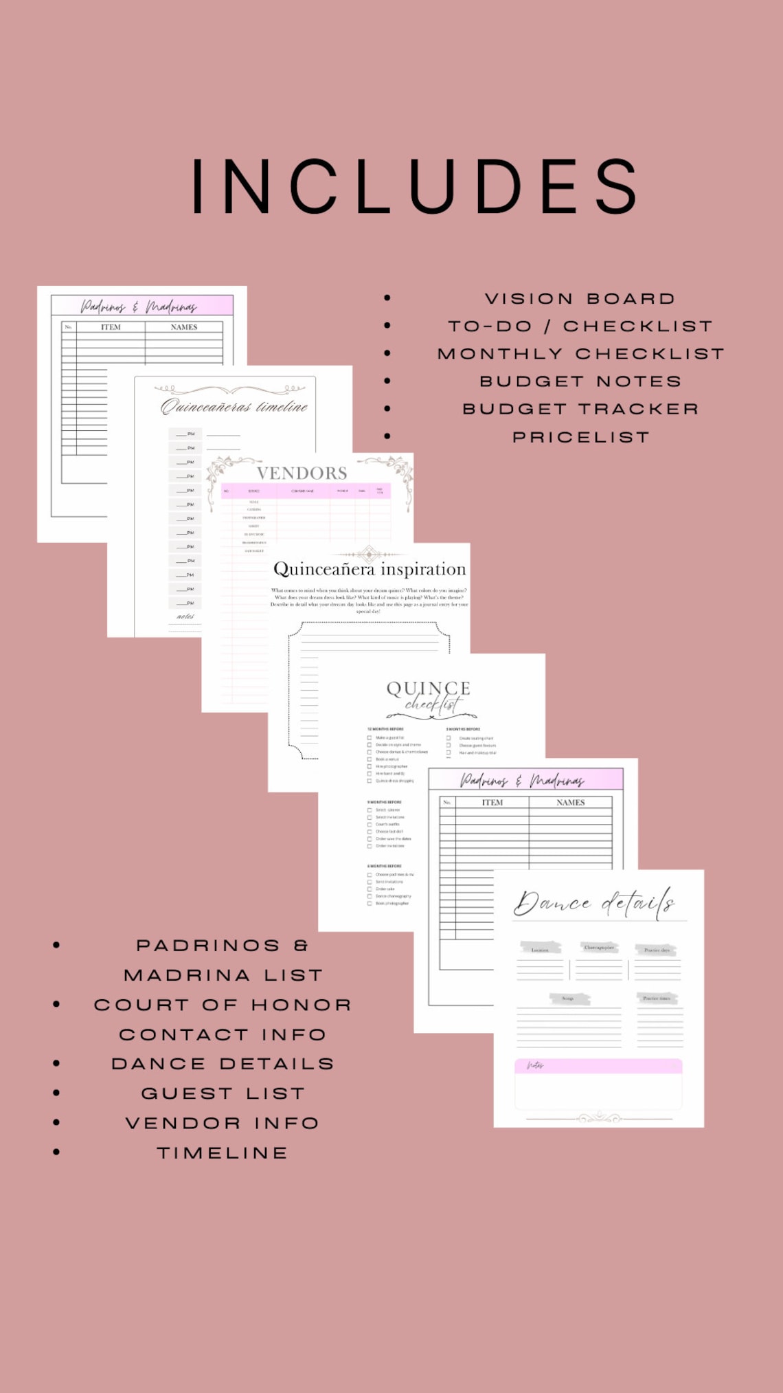 Quince Planner, Printable Quince Planner , Quinceanera Digital Planner, 15 Budget Planner, Mis ...