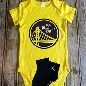 Warriors #30 OG GS black & yellow bodysuit onesie baby shower gift decorations clothing