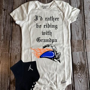 I’d Rather be Riding with Grandpa Flame Motorcycle Onesie bodysuit baby shower gift decorations clothing