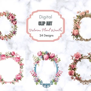 Moldura floral | Fronteira Digital | Molduras de casamento | Projeto de casamento | Clipart aquarela | Bordas de flores | Arte de linha | Moldura Floral Vitoriana