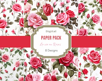 Rose Digital Paper | Digital Backgrounds | Flower Digital Paper | Scrapbooking Paper | Floral Patterns | Junk Journal Supplies | floral