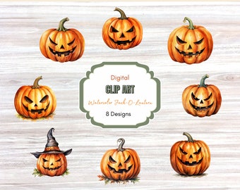 Jack O Lantern clipart | Halloween Pumpkin Watercolor Clipart| Digital Download | Junk Journals| Instant Download| Watercolor Jack-o-lantern