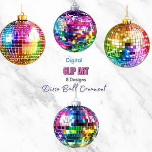 Retro Disco Ball Ornament PNG - Glitzernde Clipart für Weihnachten - Digitaler Download - Perfekt für Urlaub Dekor und Kunsthandwerk