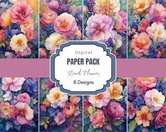 Dark Flowers Digital Paper | Dark Floral Art | Flower Digital Paper| Commercial Use | Printable Paper| Vintage Floral |Floral Background