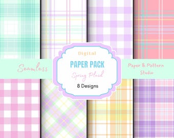 Spring Pastel Plaid Seamless Digital Paper: Scrapbook Backgrounds  (JPG, 300 DPI, 12x12 in)