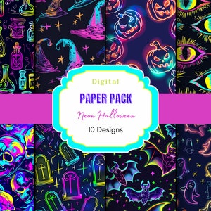 Halloween Digital Papier | Stoffmuster | Digitales Papier | Neon-Muster | Halloween-Sammelalbum | Halloween-Muster | Junk Journal
