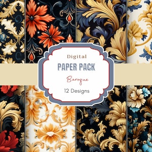 Vintage barok digitaal papier | Direct downloaden | Commercieel gebruik | Naadloze bladerenpatroonset | Kaarten maken | Digitale download | Rocco