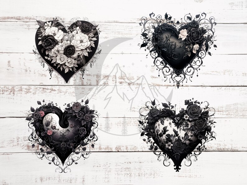 Black Hearts Clip Art |commercial Use | Valentines Day | Black Hearts ...