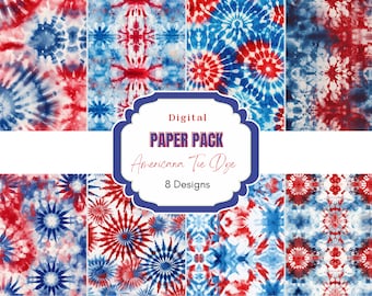 Pacchetto di carta digitale tie dye / carta tie dye rossa, bianca e blu / uso commerciale / carta per album / carta per acquerello / carta digitale