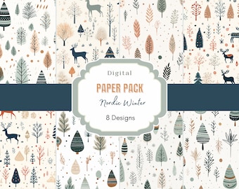 Nordic Pattern Digital Papers | Nordic Christmas | Christmas Digital Paper | Xmas Digital Paper | Snowflake Digital Paper | Junk Journal