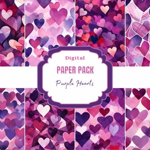 Purple Hearts Valentine Digital Paper | Instant Download | Pink And Purple Digital Papers | Digital Scrapbook Paper | Purple Valentine