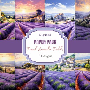 French Lavender Fields Digital Paper| Watercolor Lavender Digital Paper | Digital Background | Purple Flowers | Mediterranean Background