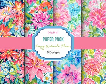 Preppy Floral File | Preppy Summer Floral  Pattern | Digital Papers | Green Floral  | Bright  Floral |Scrapbooking Paper | Junk Journal | LP