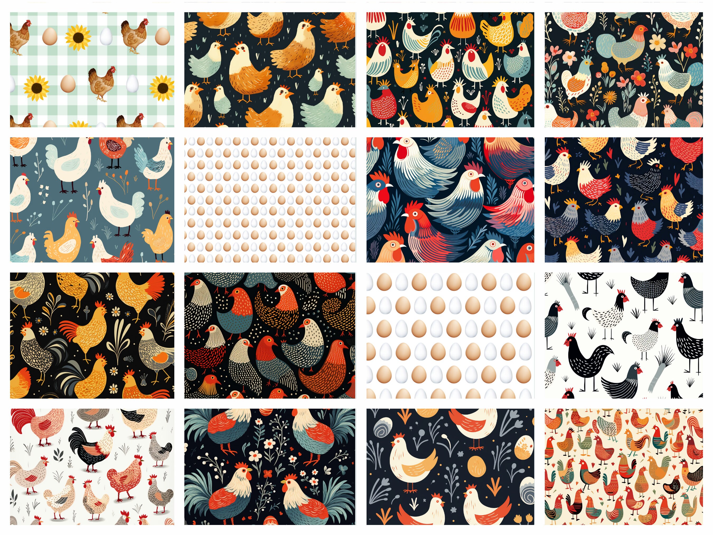 Chicken and Egg Digital Paper Pack | Commercial Use| Chicken Art ...