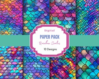 Rainbow Scales Digital Paper | Mermaid Paper | Rainbow Digital Paper | Digital Scrapbook Papers | Fish Scale Paper | Mermaid Scales
