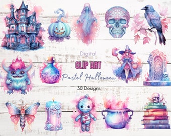 Pastel Halloween Clipart Bundle | Pastel Halloween Clipart Set | Spooky Clipart| Watercolor Witch | Pastel Goth Clipart