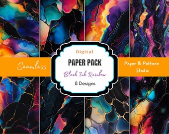Rainbow Ink Abstract Digital Paper: Seamless Fluid Art (JPG, 300 DPI, 12x12 in)