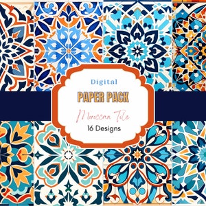 Digitaal papierpakket Marokkaanse tegels | Commercieel gebruik | Marokkaans patroon| Digitale achtergrond | Afdrukbaar papier | Plakboekpapier | Digitaal papier