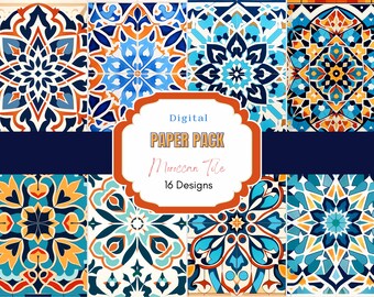 Paquete de papel digital de azulejos marroquíes / Uso comercial / Patrón marroquí / Fondo digital / Papel imprimible / Papel para álbumes de recortes / Papel digital