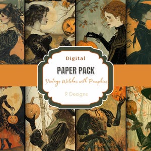 Vintage Witches Digital Paper| Gothic Paper | Vintage Halloween | Printable Paper | Witch Ephemera | Vintage Grimoire