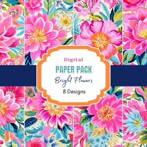 Papel digital de flores / Patrones preppy / Patrón de superficie / Descarga instantánea / Kit de marca preppy pastel / Estampados florales / Uso comercial