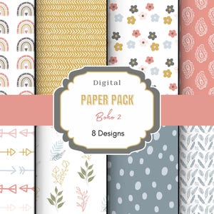 Boho Digitales Papier |  Boho Hintergrund | Boho-Muster | Boho Muster | Regenbogen Druck | Junk-Journal Papier