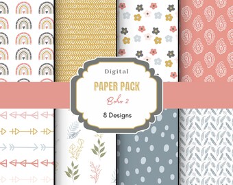 Boho Digital Paper |Scrapbook Paper |  Boho Background| Boho Patterns | Boho Seamless Pattern | Rainbow print | Junk Journal Paper