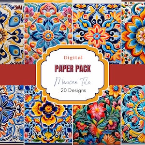 Carta digitale con piastrelle messicane / Carta stampabile / Carta per scrapbooking con piastrelle spagnole / Piastrelle colorate / Arte digitale / Download di Talavera messicana