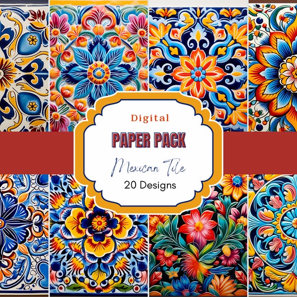Mexican Tiles Digital Paper | Printable Paper | Spanish Tile Scrapbook Paper | Colorful Tiles | Digital Art | Mexican Talavera Download