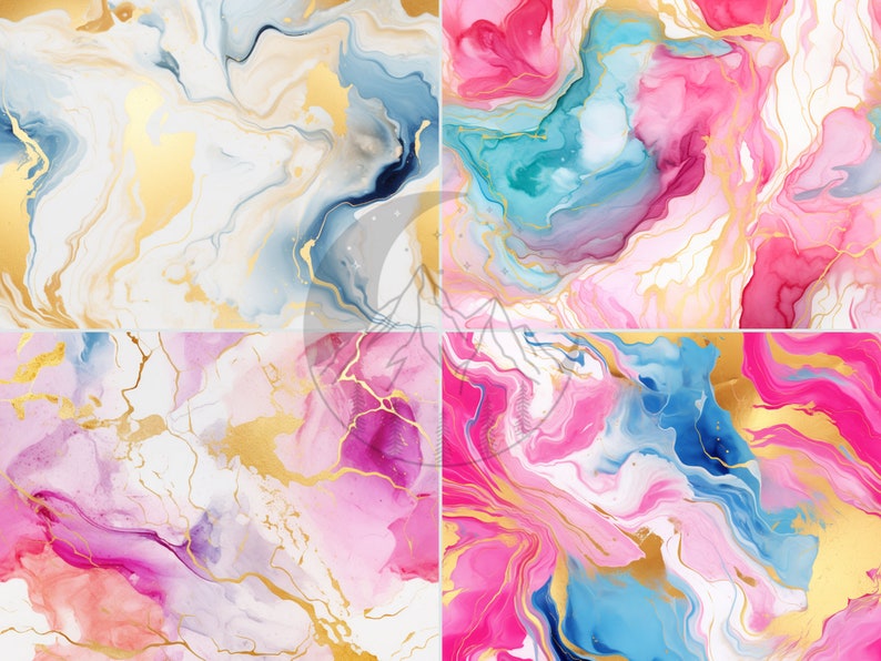 Gold Marble Digital Paper Printable Scrapbook Paper Gold Veins Marble