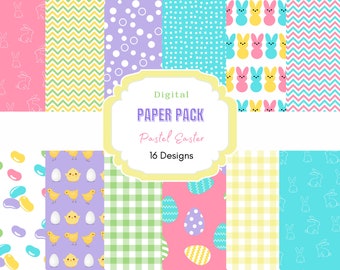 Papel digital de Pascua / Páginas de álbum de recortes de Pascua / Imágenes prediseñadas de Pascua / Papeles de conejito / Descargas de primavera / Huevos de Pascua / Peeps / Vichy pastel