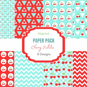 Cherry Digital Paper | Summer Digital Paper | Cherries Clipart | Summer Patterns| Commercial Use | Digital Clip Art | scrapbook | invitation