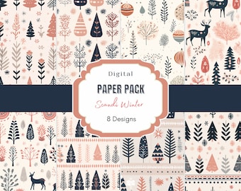 Papel digital navideño de invierno nórdico / Fondos invernales / Vacaciones de invierno - Uso comercial / Diseño bohemio escandinavo / Navidad nórdica