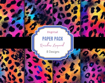 Rainbow Leopard Digital Paper | Animal Print |Digital Scrapbook Paper | Cheetah Print | Leopard Print | Rainbow Pattern | Scrapbook Paper