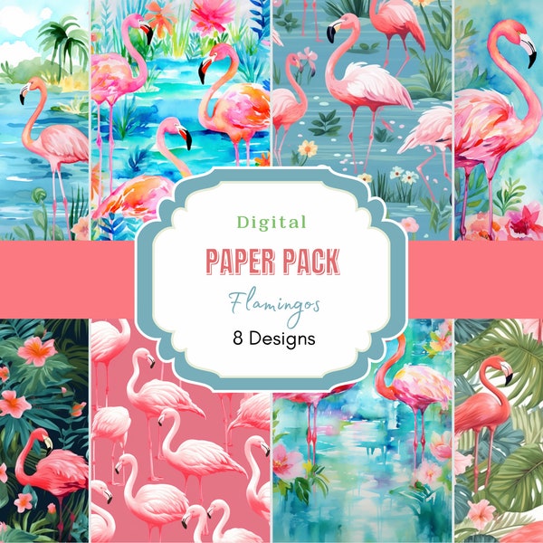 Pink Flamingo Digital Paper | Baby Shower | Flamingo Pattern | Flamingo Scrapbook Paper | Tropical Digital Paper |  Junk Journal | Scrapbook