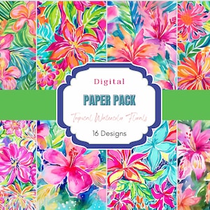 Tropical Watercolor Flowers Digital Paper Pack | Digital Papers | Commercial Use | paper | florals| floral backgrounds| floral patterns