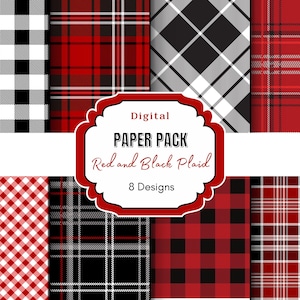 Red and Black Plaid Digital Paper | Buffalo Plaid | Seamless Patterns for Scrapbooking | Gingham Patterns | Tartan Backgrounds