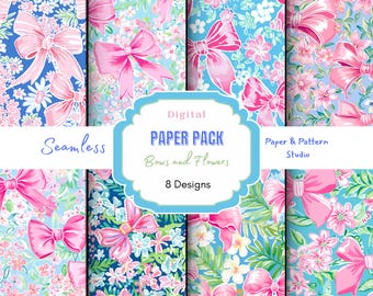 Flower and Bow Coquette Digital Paper | Coquette Bows | Spring  Flower | Scrapbook Paper | Pink Bows | Floral Paper | Scrapbooking Paper