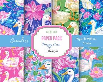 Preppy Goose Seamless Digital Download, Farm Animal Seamless Pattern, Spring Cottagecore Design