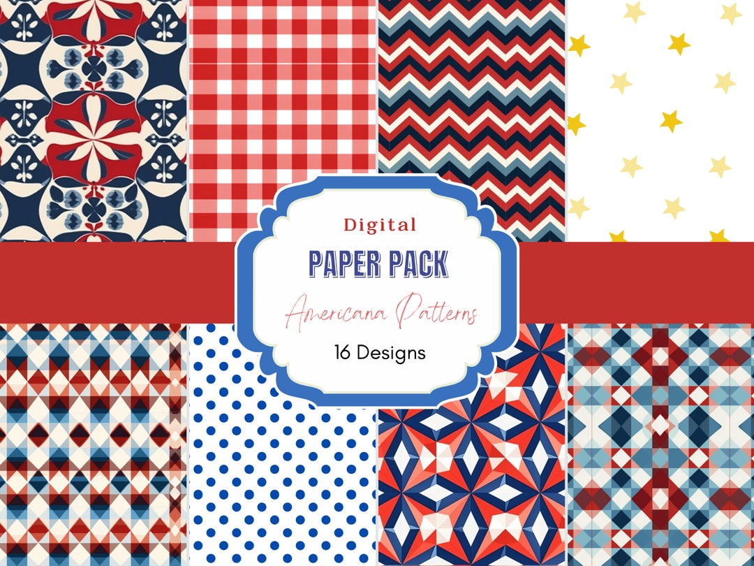 Americana Patterns Digital Paper Pack | Red, White, Blue | Stars and ...