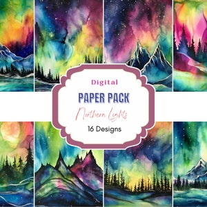 Polarlichter Digital Paper Pack | Kommerzielle Nutzung | Aurora Borealis | Scrapbook Papier | Himmel Digitales Papier | Alkoholtinte | Tinte Hintergrund