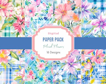 Floral Plaid Digital Paper Pack| Digital Scrapbook Paper | Seamless Pattern | Easter Digital Paper, Mother's Day, LP Pattern, Flower Print