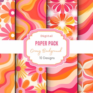 Groovy Background Digital Paper |Seamless Pattern | Retro Digital Paper | Hippie Pattern Funky Seventies Flower | Hippie Print |Retro Floral