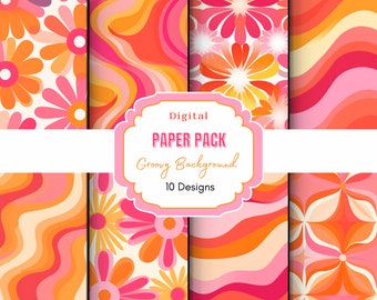 Groovy Background Digital Paper |Seamless Pattern | Retro Digital Paper | Hippie Pattern Funky Seventies Flower | Hippie Print |Retro Floral