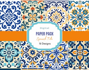 Spanish Tiles Digital Paper| Blue And White Tile | Seamless Spanish Tile Designs | Digital Background | Spanish Digital Paper | Junk Journal
