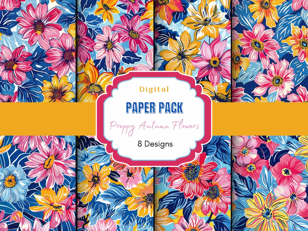 Preppy Autumn Floral Digital Paper | Fall Junk Journal | Fall Foliage ...