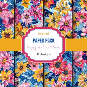 Preppy Autumn Floral Digital Paper | Fall Junk Journal | Fall Foliage Patterns | Junk Journal Paper | Fall Flowers | Floral Patterns