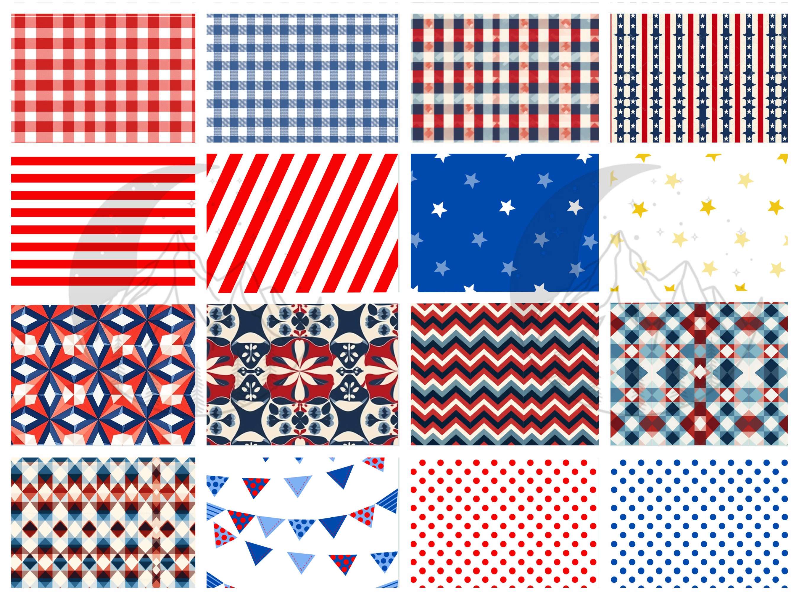 Americana Patterns Digital Paper Pack | Red, White, Blue | Stars and ...