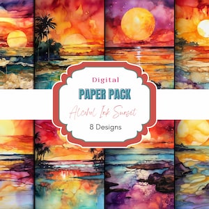 Alcohol Ink Tropical Hawaiian Sunset Digital Paper Pack | Commercial Use | Alcohol Ink Art | Hawaiian print | Digital Background