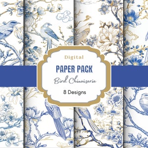 Bird Chinoiserie Digital Paper | French Toile | Digital Download | Chinoiserie Art | French Chinoiserie | Floral Pattern | Scrapbooking